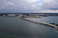 Aerial view of the Ringling Bridge; Downtown Sarasota and Van Wezel also visible.